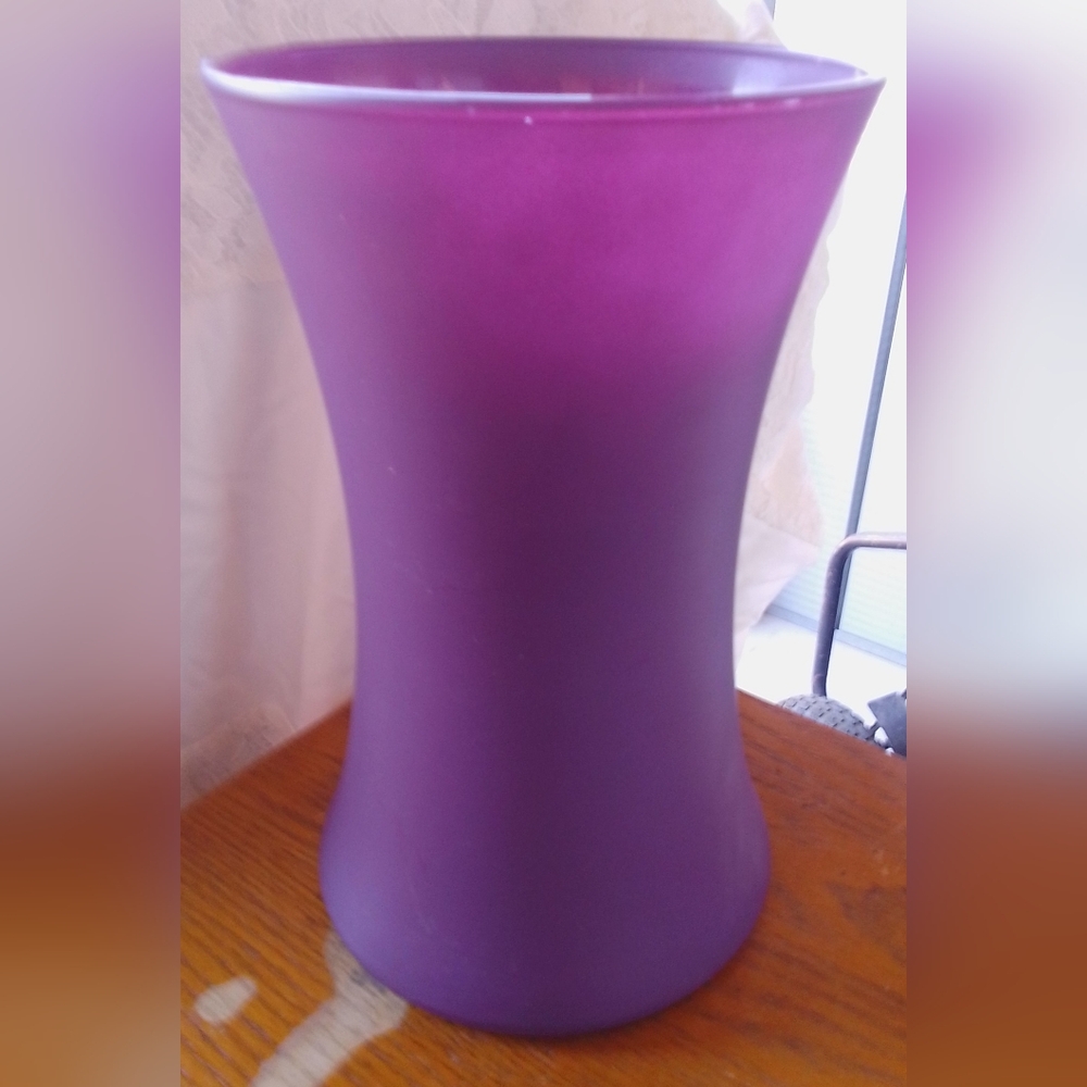 Vintage Purple Matte Frosted Glass Vase Wide 8” Hourglass